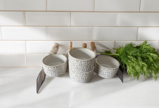 Ceramic Leaf vessel - White and Tan set of 4 bowls